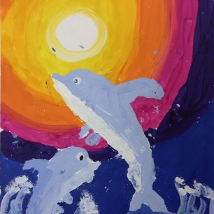 "Дельфины на закате"