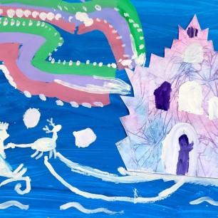 Снежная королева мчится в свой дворец на олене.