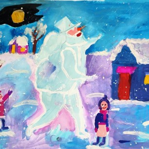 Волшебница зима оживила снеговика.