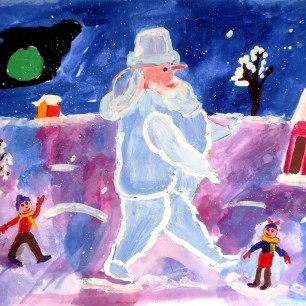 Волшебный зимний вечер и снежный великан.