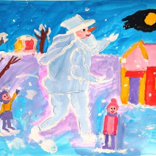 Волшебный зимний вечер со снежным великаном.