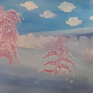 Ночью вьюга снежная заметала след, розовое, нежное утро будит свет.