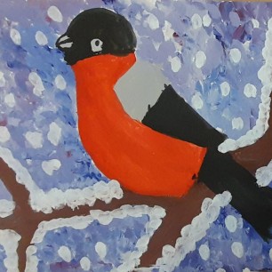 Словно розовые яблочки на ветках снегири