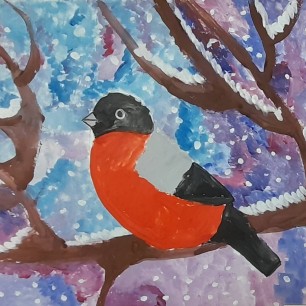 Алой кисточкой заря красит грудку снегиря