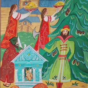 Ель в лесу, под елью белка