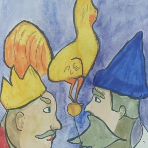 Вот мудрец перед Дадоном стал и вынул из мешка Золотого петушка