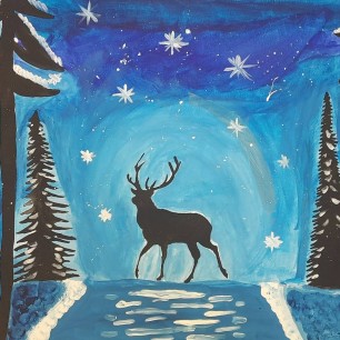 Олень в зимнем лесу