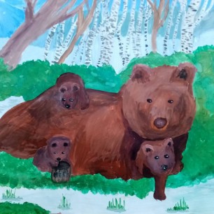 Медведица с медвежатами