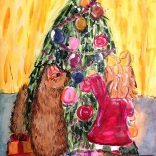 "Наряжаем елочку вместе с котом"