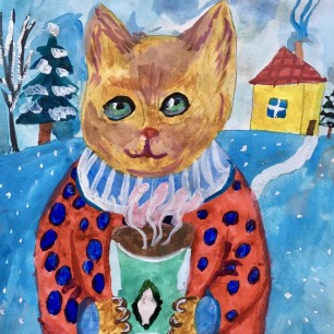 Кот с чашечкой кофе