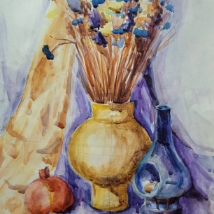 Натюрморт с цветами и гранатом