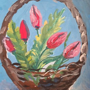 Корзинка цветов для мамы.