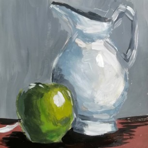 Натюрморт с яблоком и кувшином