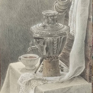 Учебный рисунок. Натюрморт с самоваром.
