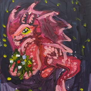 Дракон с букетом цветов