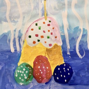 "Кулич на Пасху, крашенки и верба"