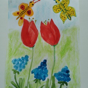 Мускари и тюльпаны.