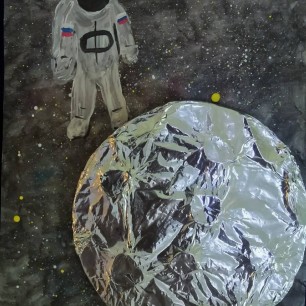 Рисунок с элементами декоративно - прикладного тврчества «Мы в космосе!»