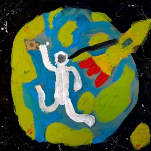 Алексей Леонов на фоне Земли в отрытом космосе