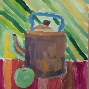 Натюрморт с чайником и яблоком