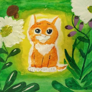 Котёнок в летнем саду