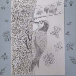 "Дятел хлопочет в осеннем лесу"