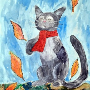 Осень. Кот на прогулке.