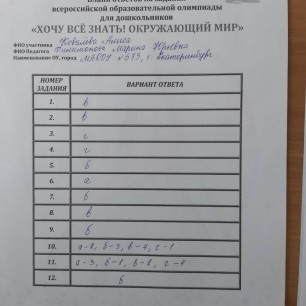 Бланк ответов