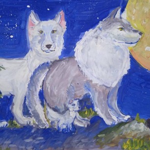 Ночная прогулка волчьей семьи