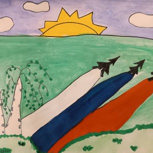 Белый цвет - березка, синий - неба цвет, красная полоска - солнечный рассвет