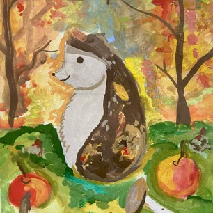 Ёжик в осеннем лесу