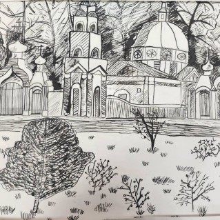 Церковь Спаса Преображения Господа, 40х30,тушь,перо,2026г.