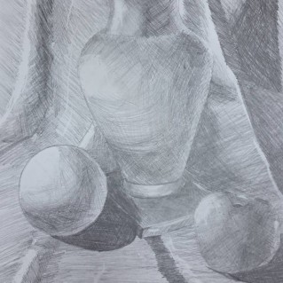 Натюрморт с вазой, сферой и яблоком