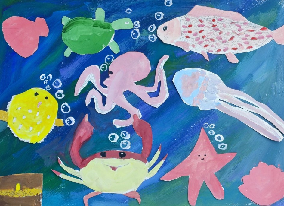 "Морское дно" (гуашь, аппликация)