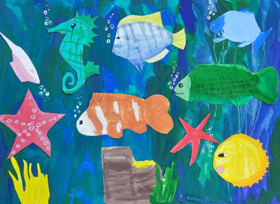 "Морское дно" (гуашь, аппликация)