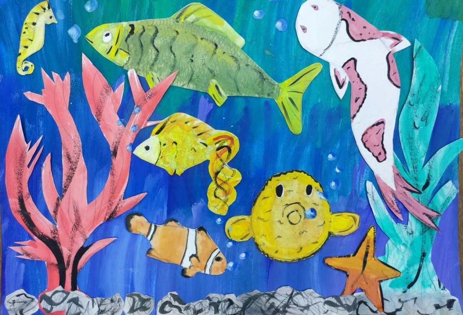 "Морское дно" (гуашь, аппликация)