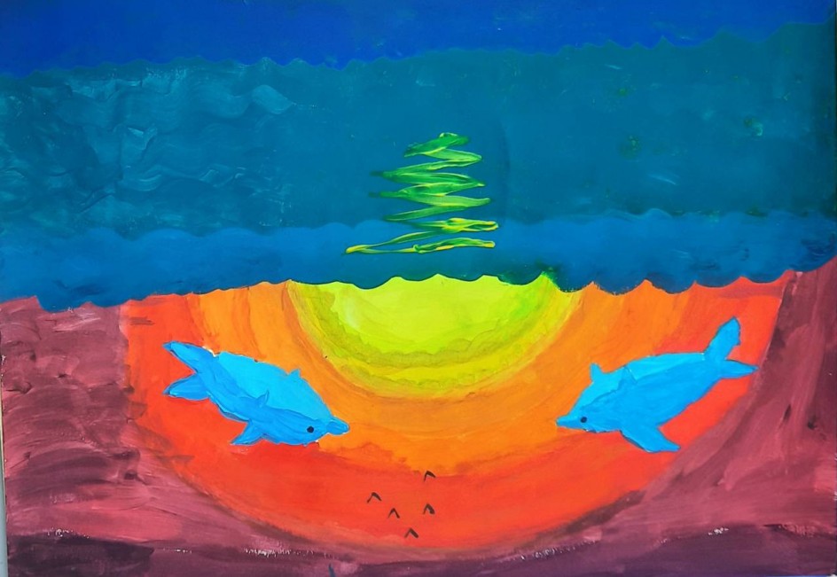 "Дельфины на закате"