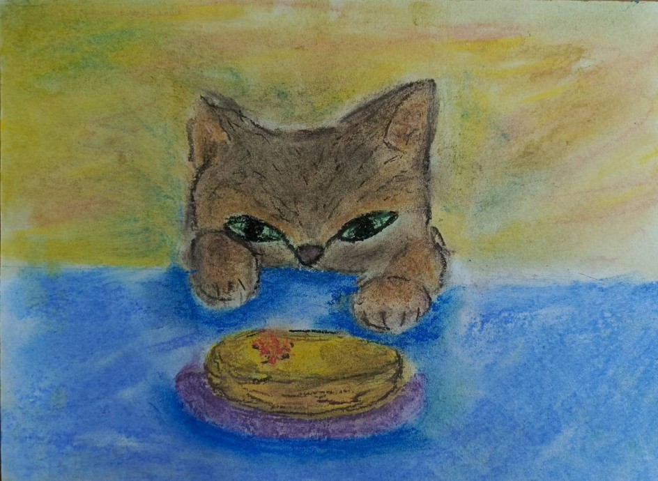 Кот с блинами