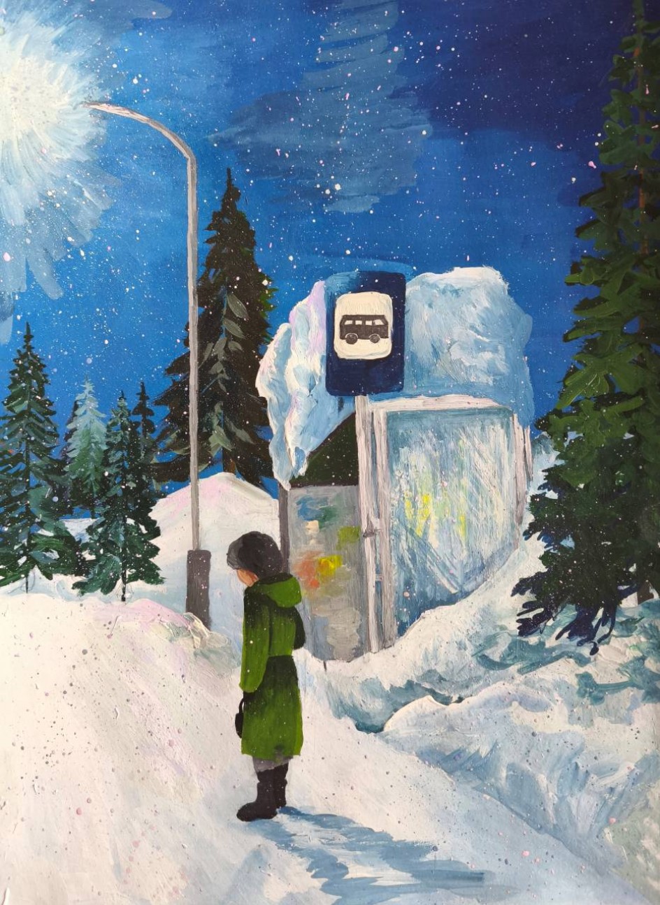 Зимой на остановке