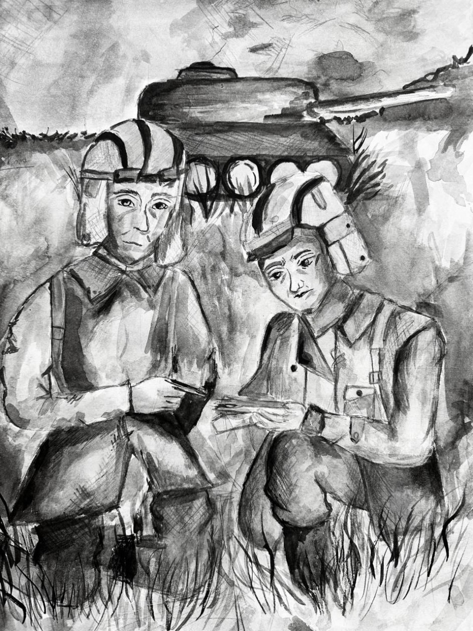 Замполит танкового батальона Н. И. Мироненко ставит боевую задачу танкисту Александрову