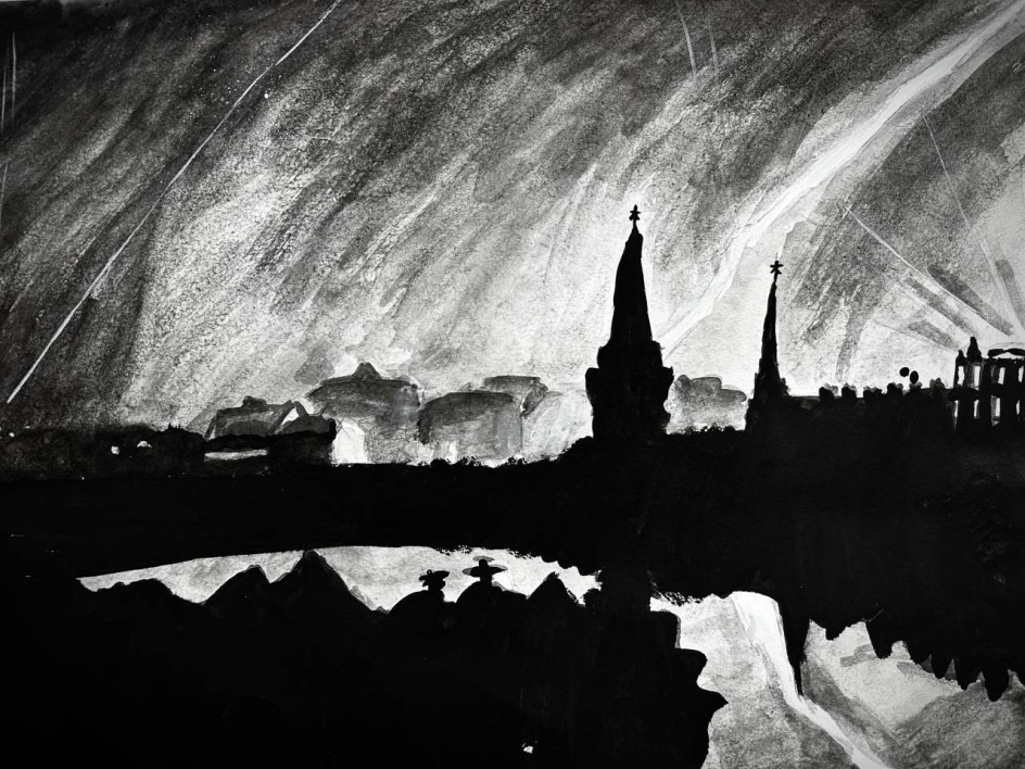 Москва 26 июля 1941г. белая линия это немецкие осветительные ракеты для нанесения бомбовых ударов