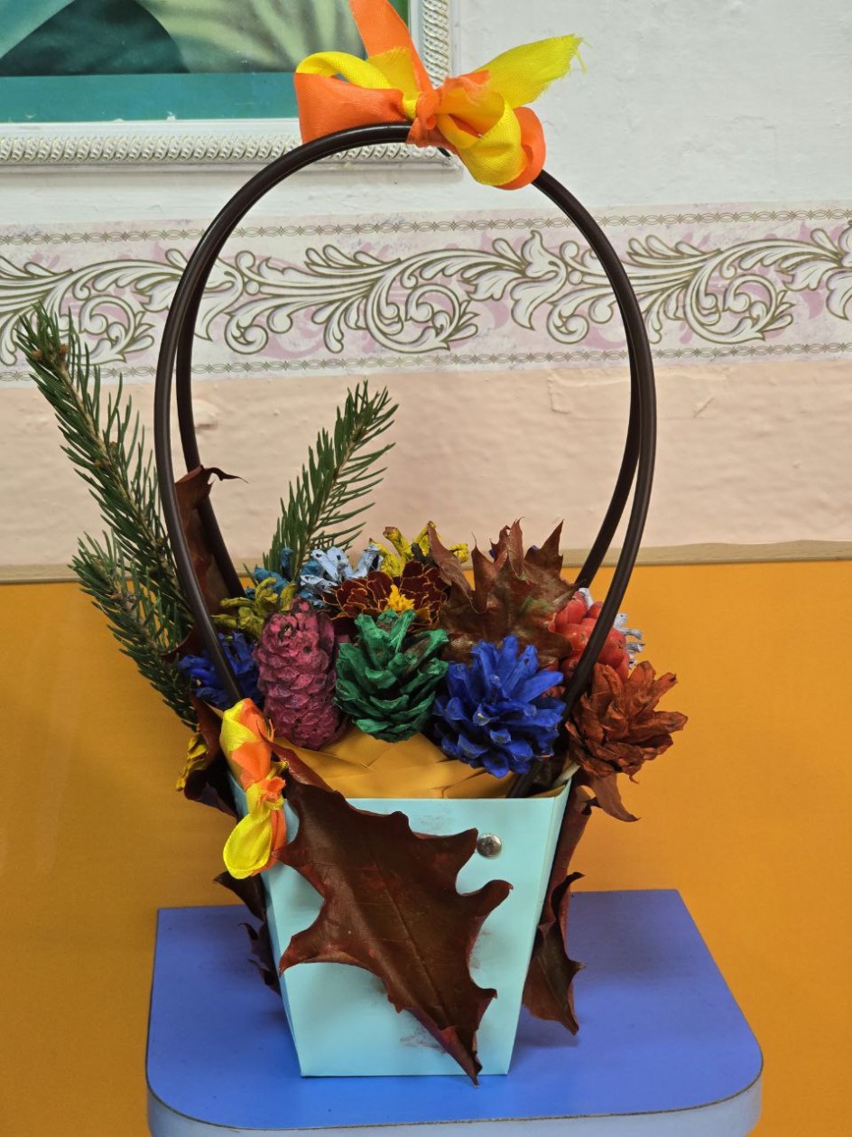 Корзина с еловыми шишками