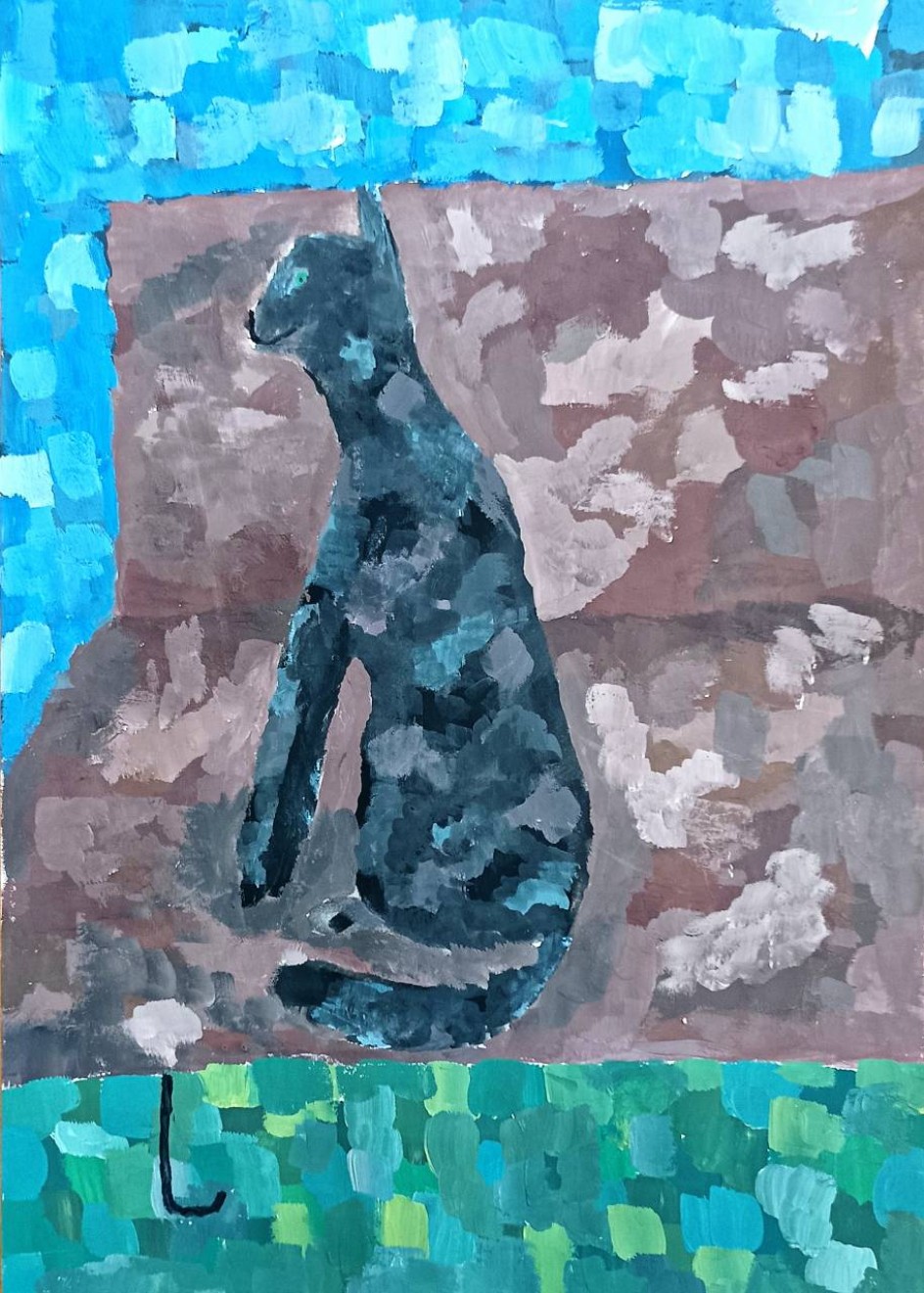 Чёрный котик сидел на лавочке и думал о том, что в мокром мире жить грустно