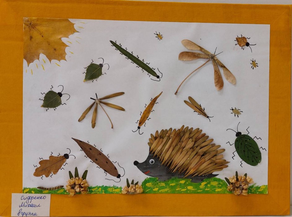 Насекомые и ёжик осенью в лесу.