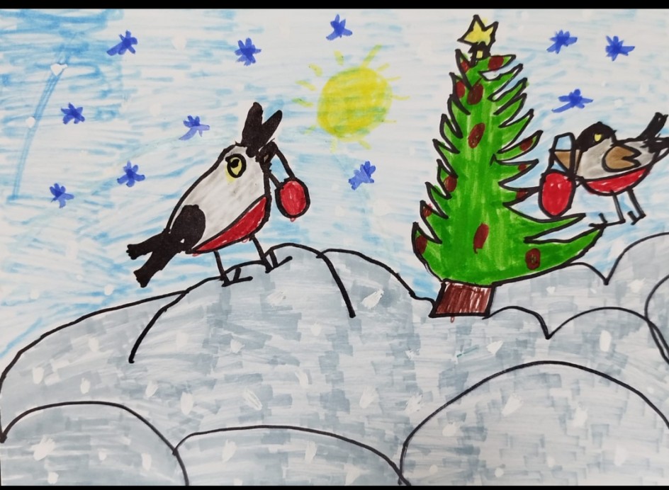 "Снегири готовятся к Новому году"