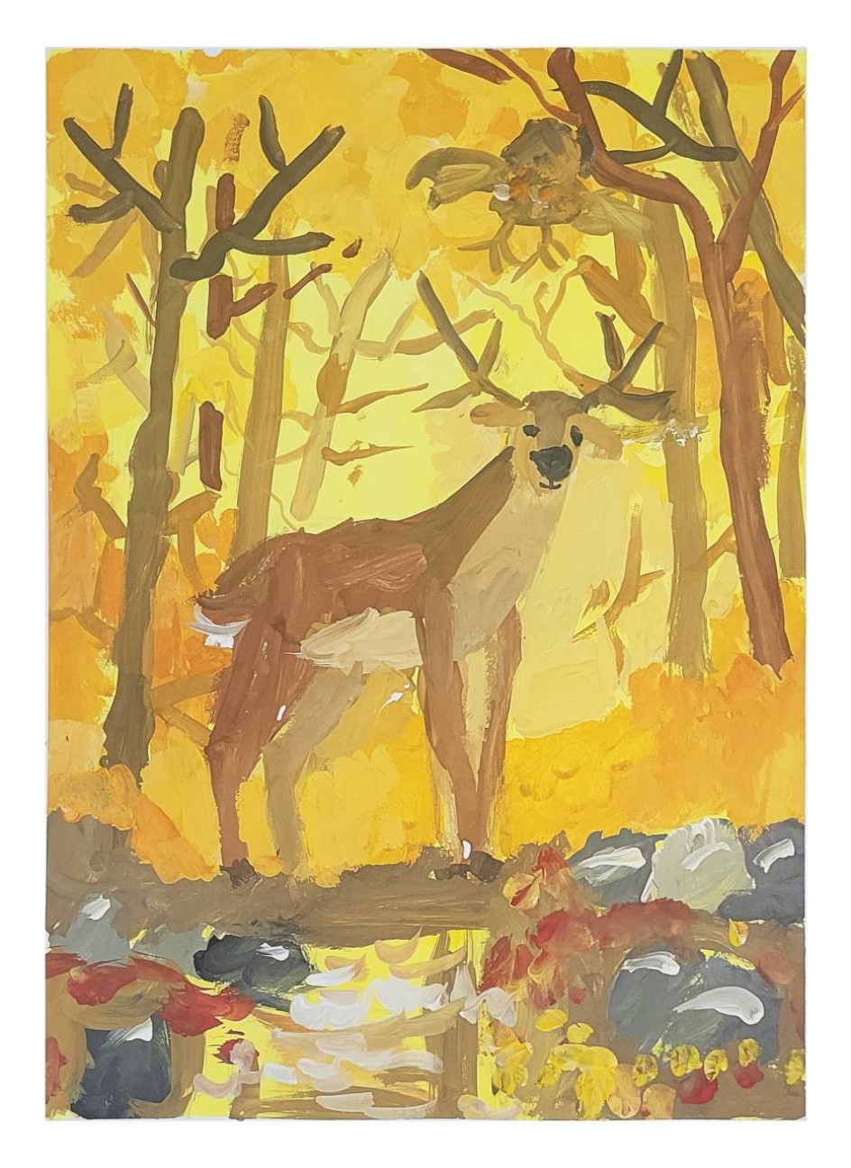 Олень в осеннем лесу