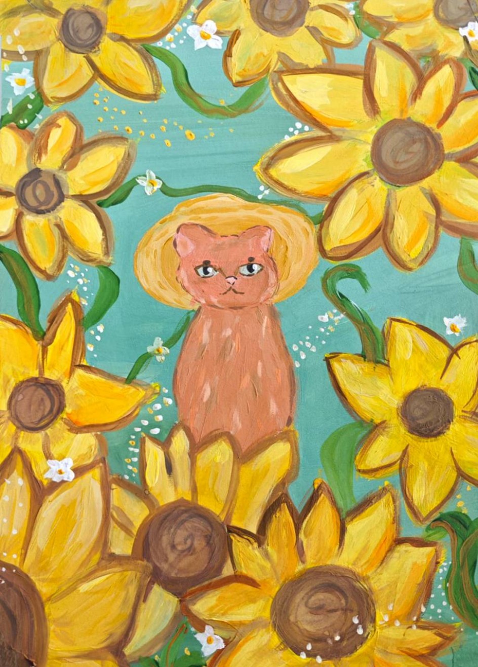 Кот с подсолнухами