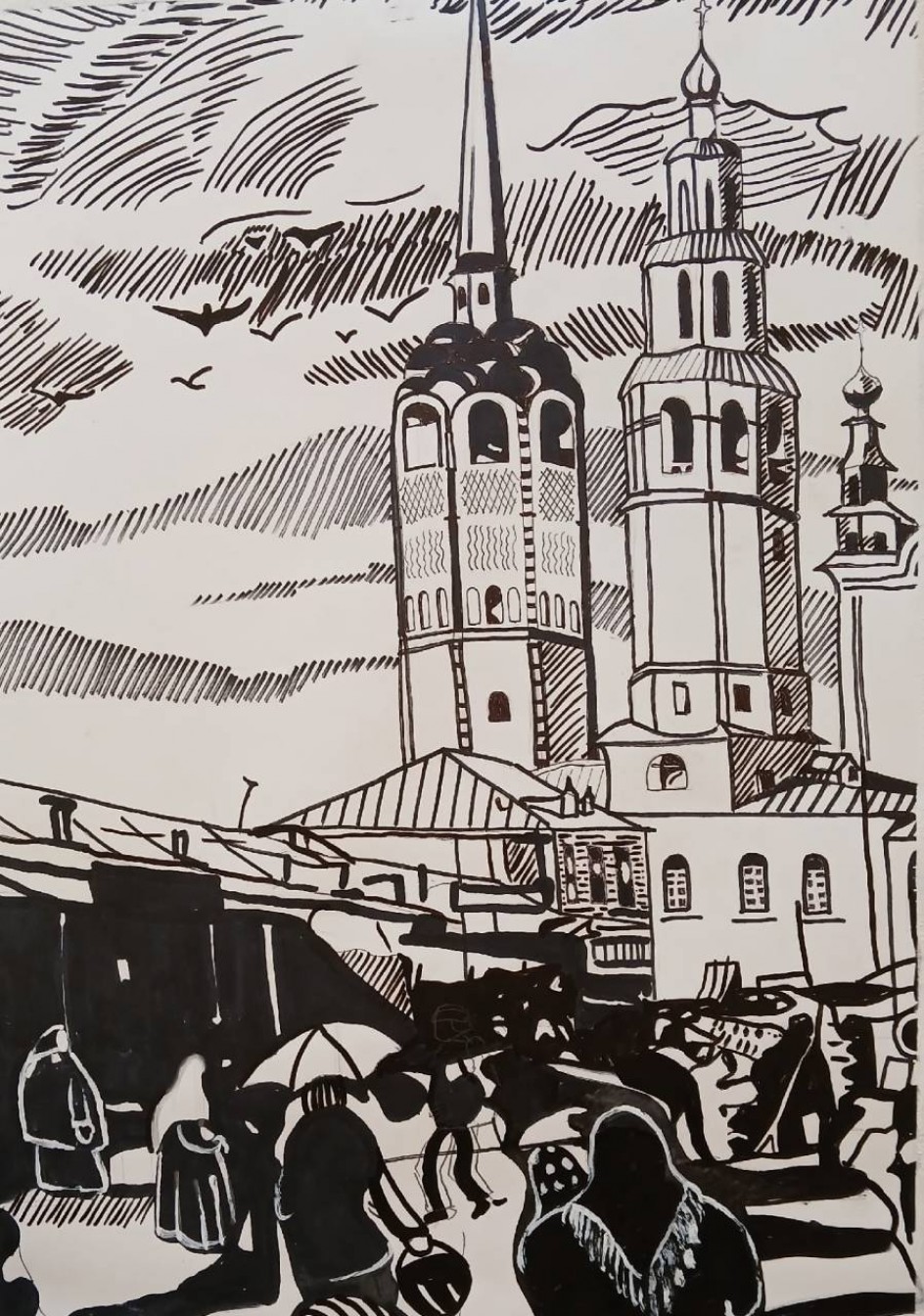 Торговые ряды на соборной площади в Соликамске