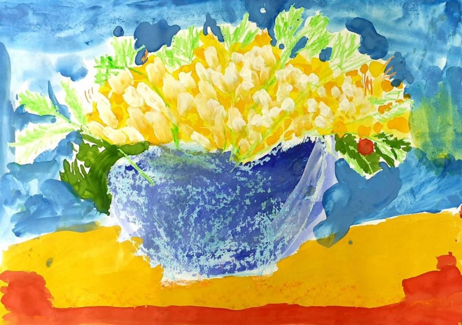 Жёлтые цветы, гуашь,