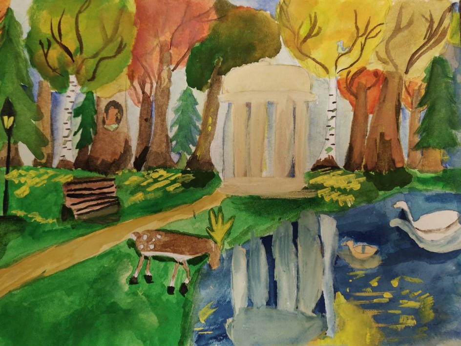 Место тишины в городском парке.